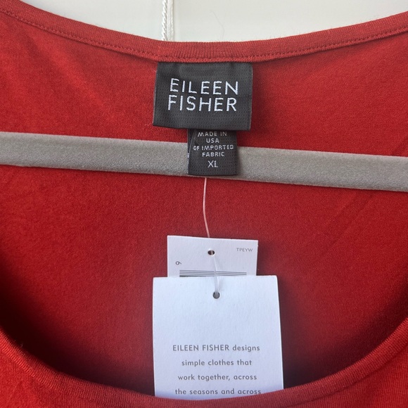 Eileen Fisher Top XL Light Weight Viscose Jersey Round Neck Tunic Red NWT Red - Picture 5 of 12